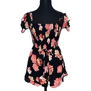 Band of Gypsies black pink floral off shoulder romper SIZE S